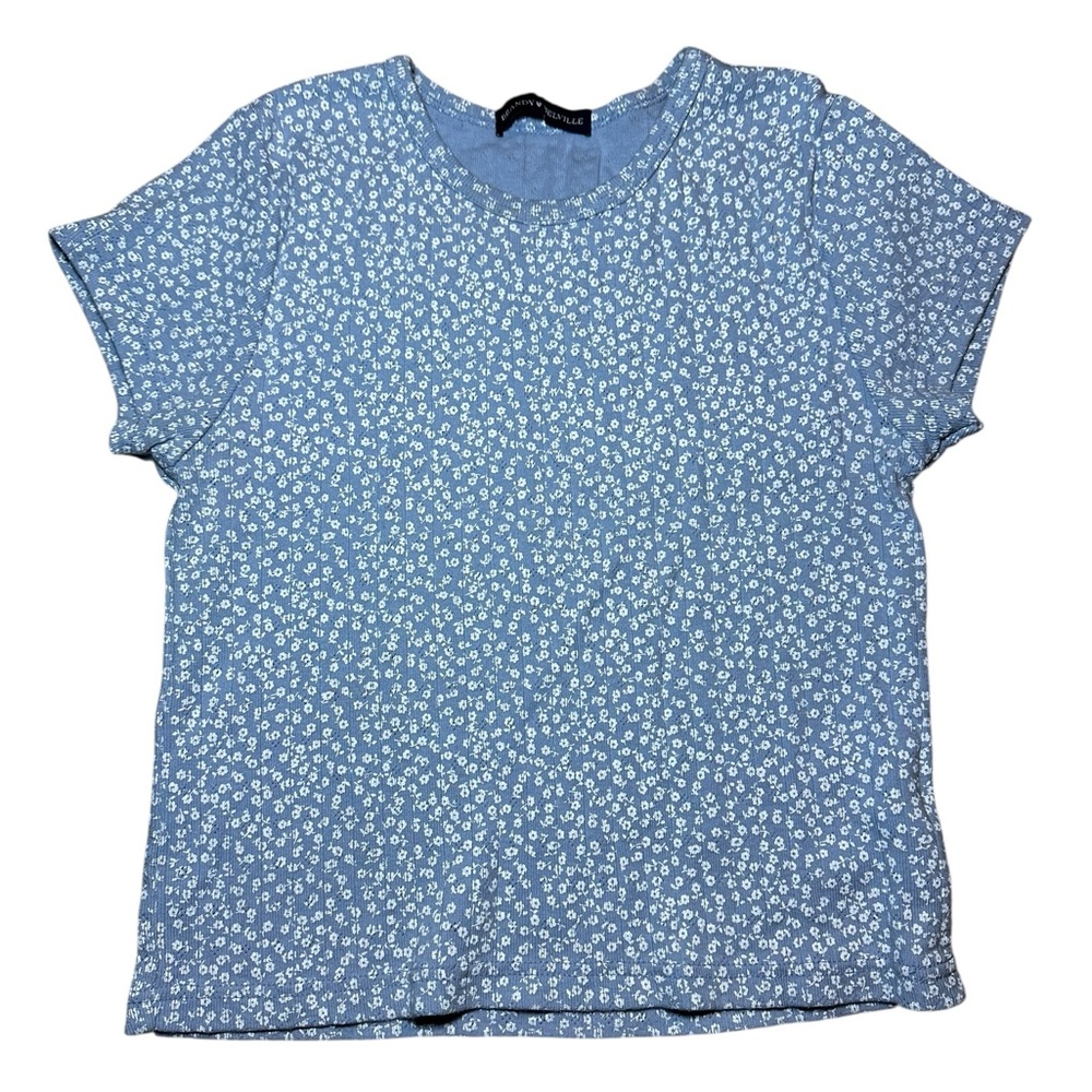 Brandy Melville, blue and white floral baby tee, o/s (XS)